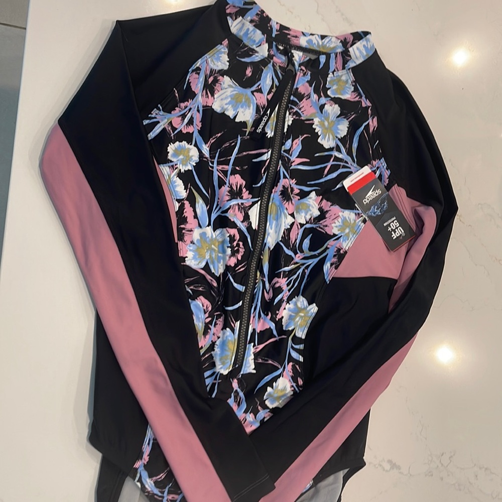 NWT Speedo SPF Long Sleeve Bathing Suit size 12